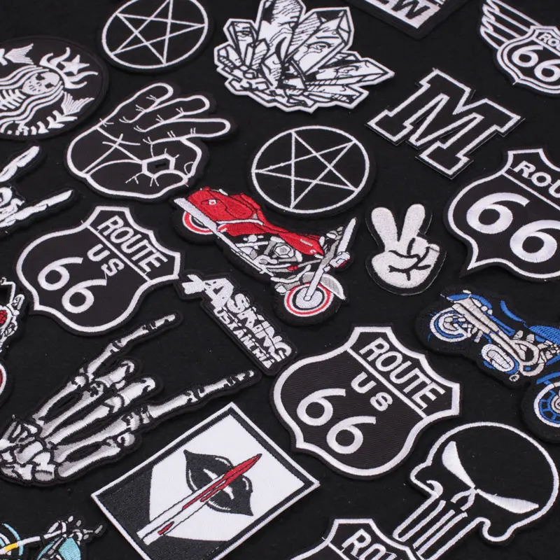 

Punk Patches Route 66 Hippie Band Embroidered Patches for Clothing Thermoadhesive Patches Backpack Custom Sewing for Patch Badge