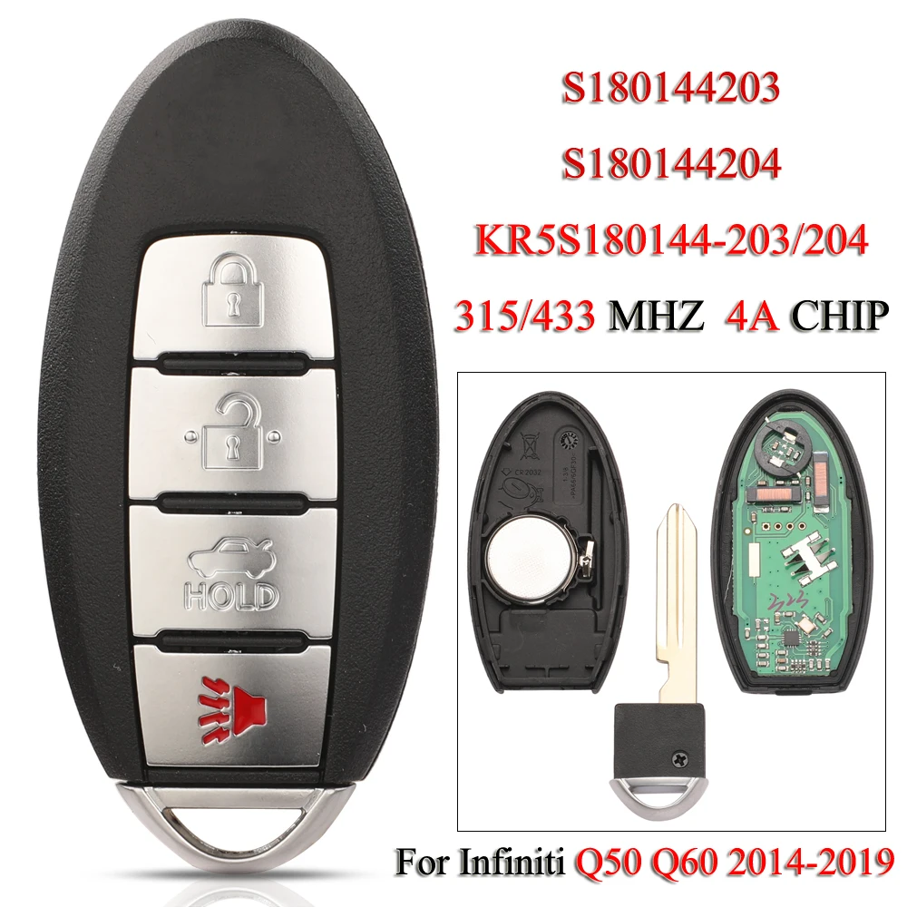 

jingyuqin S180144203 S180144204 Remote Smart Car Key For Infiniti Q50 Q60 2013-2019 315/433Mhz 4A Chip 285E3-4HD0C 285E3-4HB0C