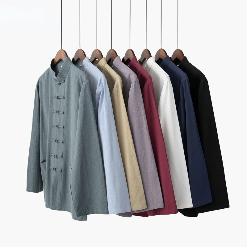 

Traditional Chinese Clothing Cotton Linen Tops Kung Fu Coats New Year Tang Suit Men Madarin Collar Jackets Hanfu Men Clothing