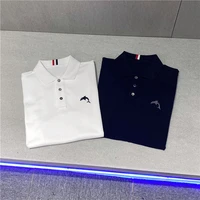 tb mens casual business lapel short sleeved t shirt dolphin embroidery cotton piqu%c3%a9 slim polo shirt