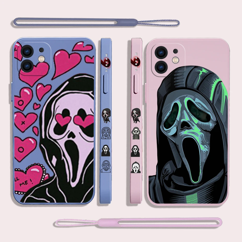 

Ghost Face Horror Phone Case For Samsung Galaxy S22 S21 S20 Ultra Plus FE S10 S10E Note 20 ultra 10 9 Plus Cover with Hand Strap