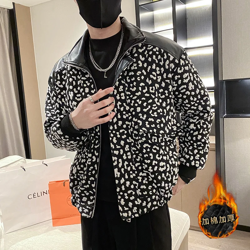 Winter Jacket Men Warm Fashion Retro Thickened Leopard Jacket Men Streetwear Korean Slim Thick Short Coat Mens Parker Clothes