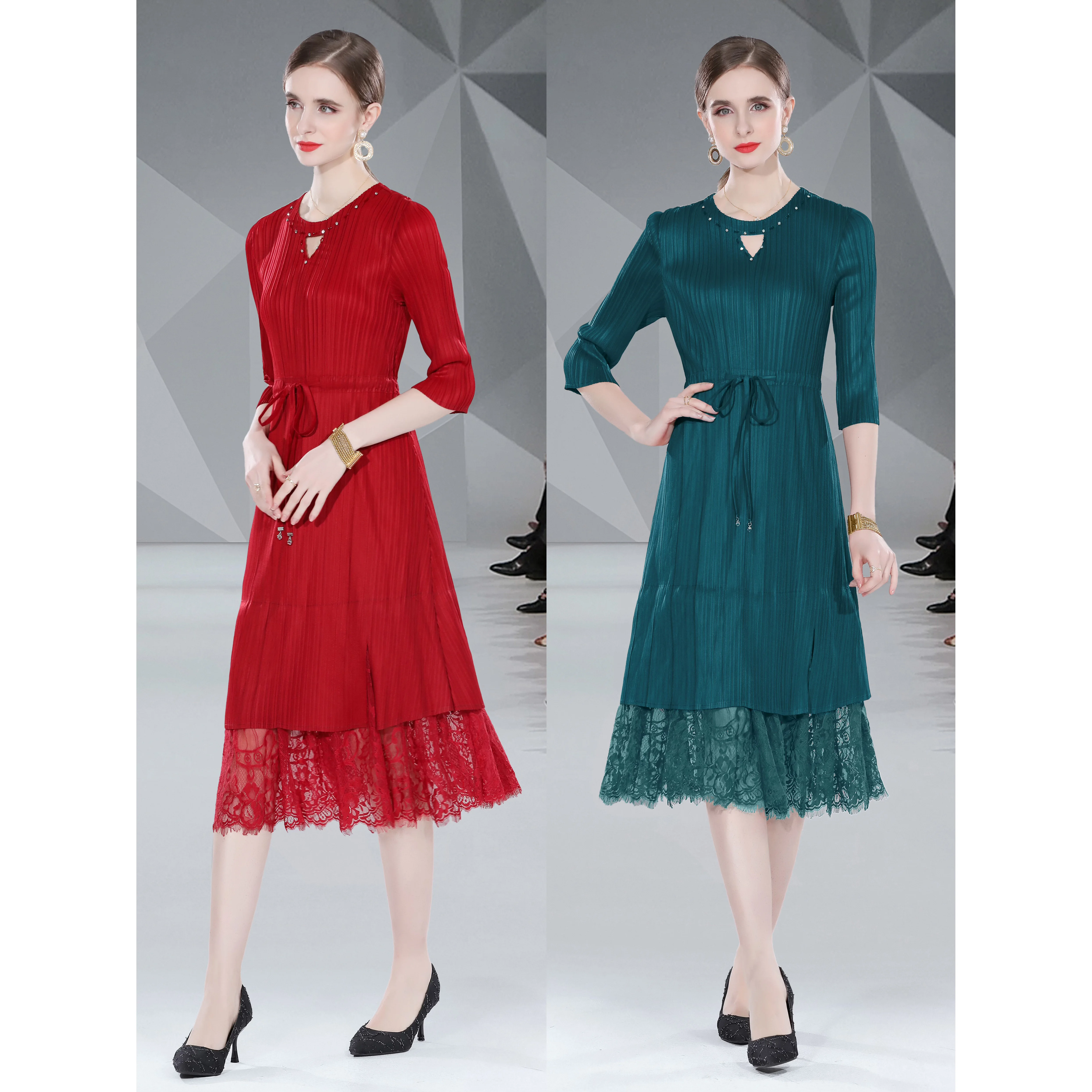 Кружевное плиссированное платье Miyake на все четыре сезона новинка 2024 женская