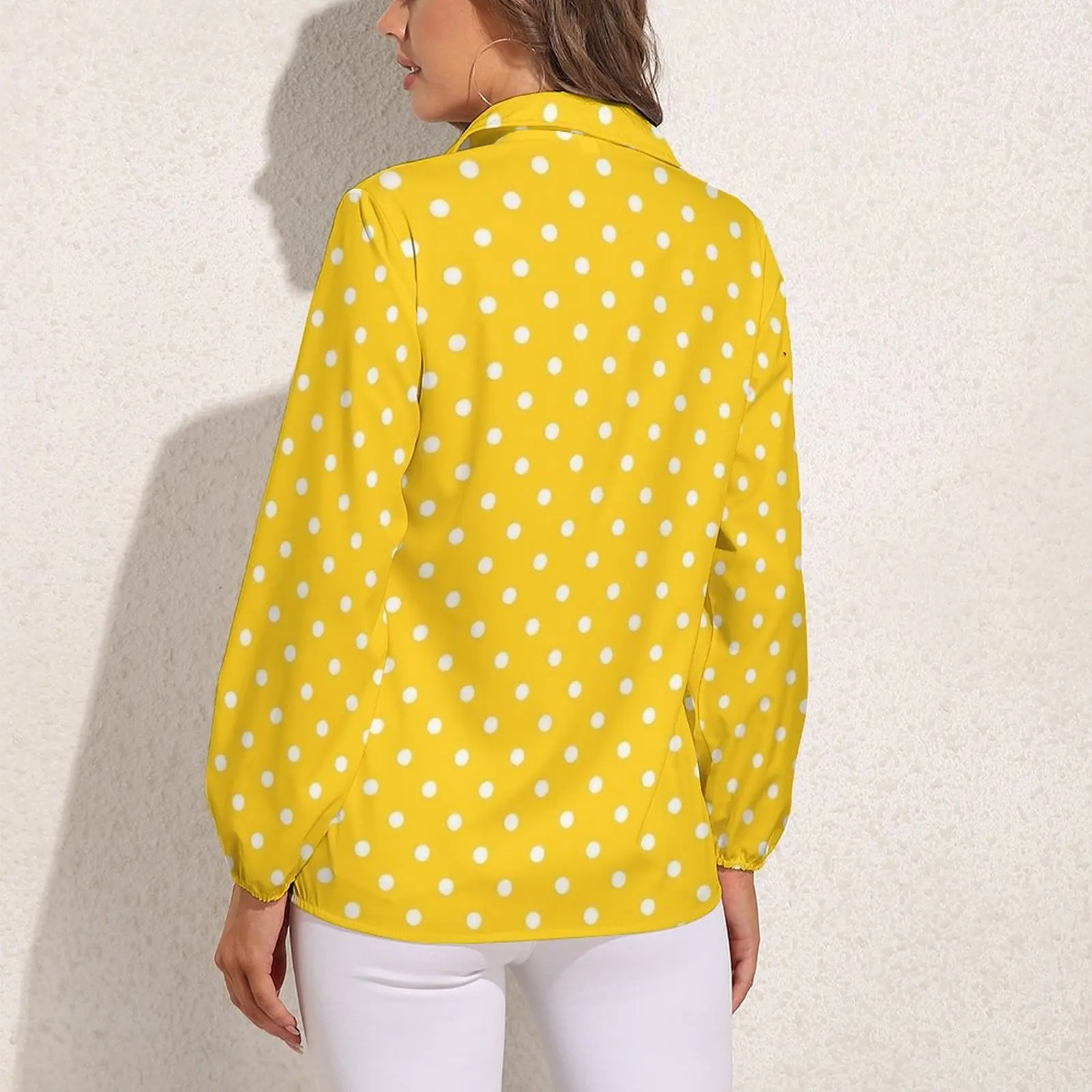 Винтажная блузка в горошек с длинным рукавом белые и желтые блузки женские