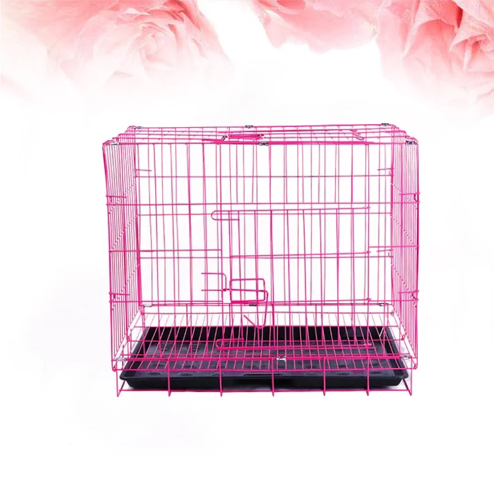 Dog Cage Crate Pet Folding Medium House Dogs Metal For Steel Cages Small Crates Indoor Foldable Puppy Kennels And Pink Door Tray