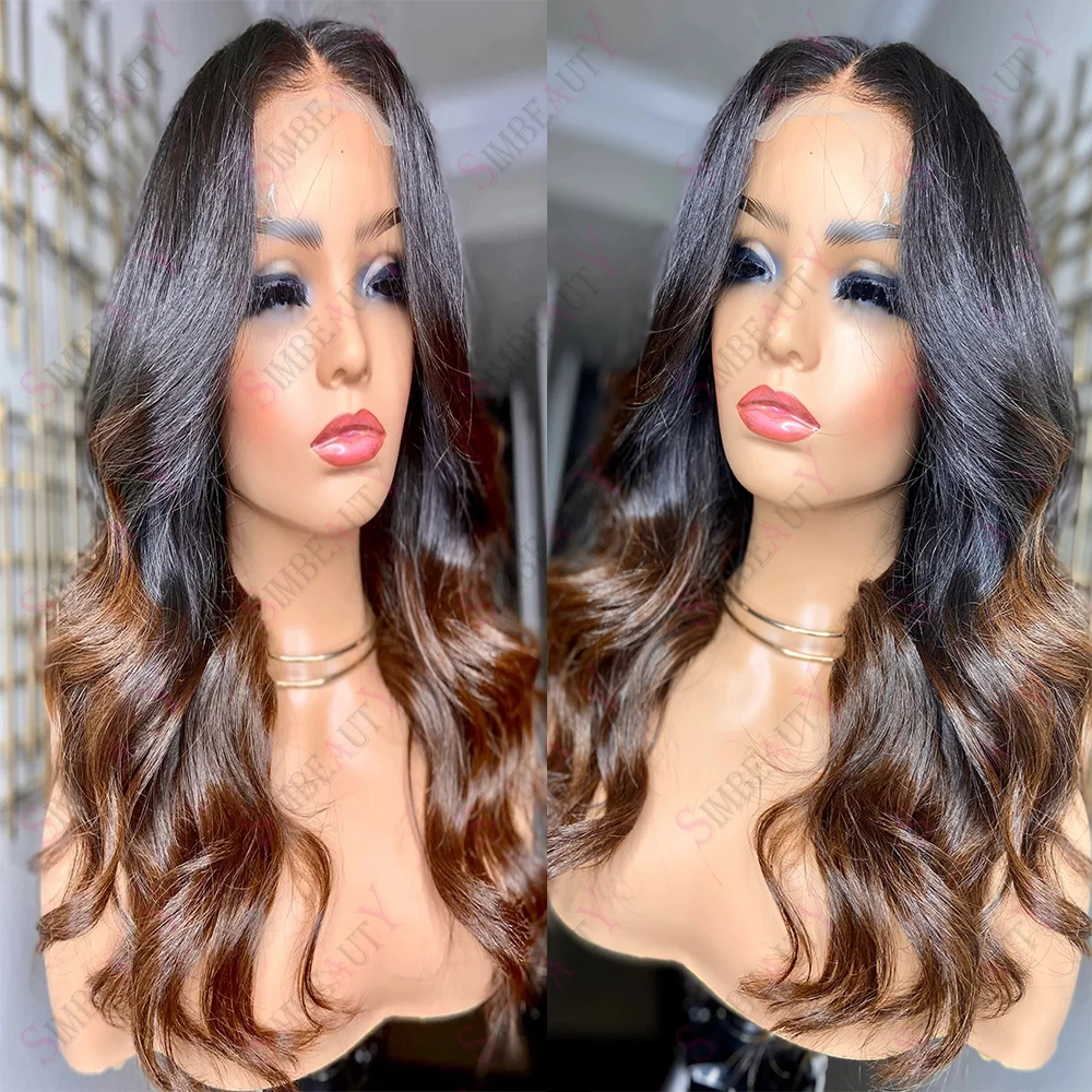 

Body Wave Ombre Brown 200 Density Human Hair Wigs 13x6 Lace Front Wig Brazilian Remy Pre Plucked 360 Lace Wigs For Black Women
