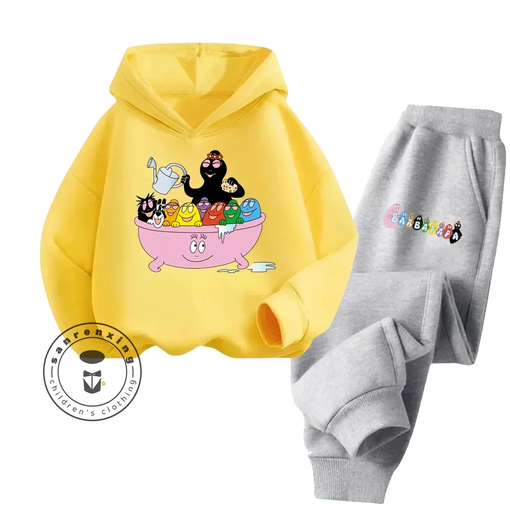 Повседневный детский комплект из хлопка с капюшоном и принтом длинными рукавами