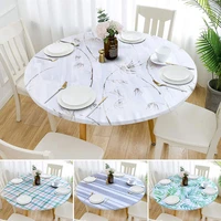 1pc waterproof round table cover elastic fitted tablecloth oilproof stretch protector home table decor