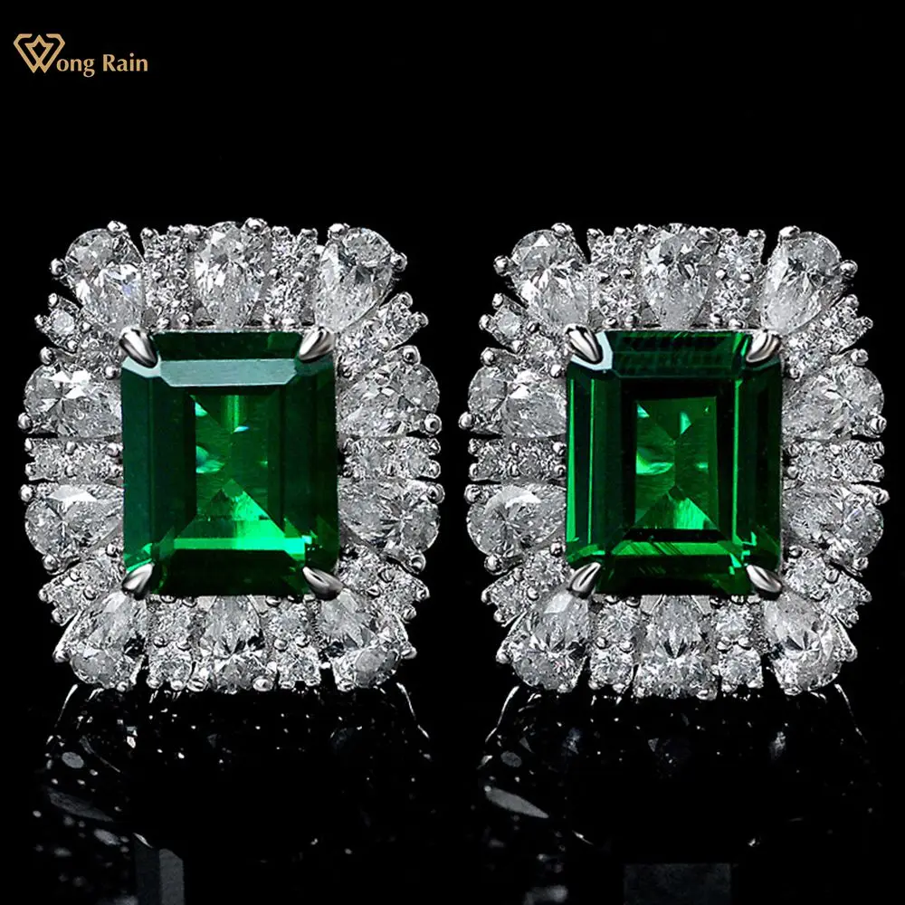 

Wong Rain Винтажные серьги-гвоздики из стерлингового серебра 925 пробы с изумрудом, изготовленные из моиссанита, с изумрудным драгоценным камнем...