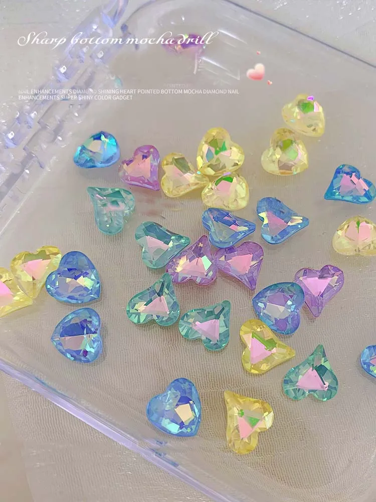 

Nail Charms Crooked Heart Art Decorations 3D Diamonds Glass Nail DIY Love Parts Press on Nails Crystal DIY Manicure Rhinestones