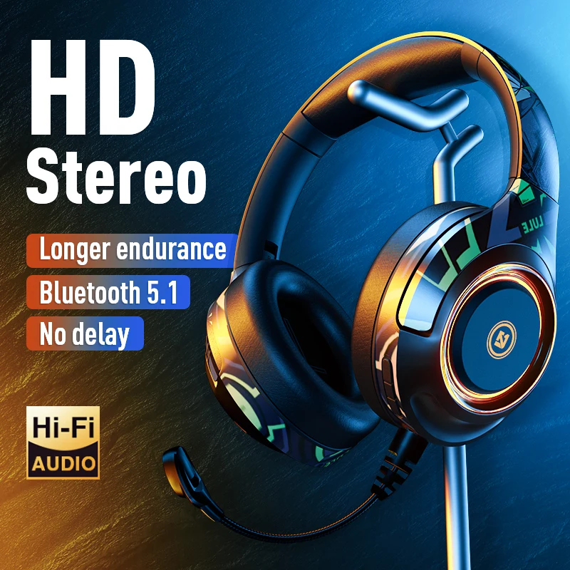 

Игровая Беспроводная Bluetooth-гарнитура с низкой задержкой светильник светоизлучающая гарнитура, шумоподавляющая гарнитура с поддержкой Tf-ка...