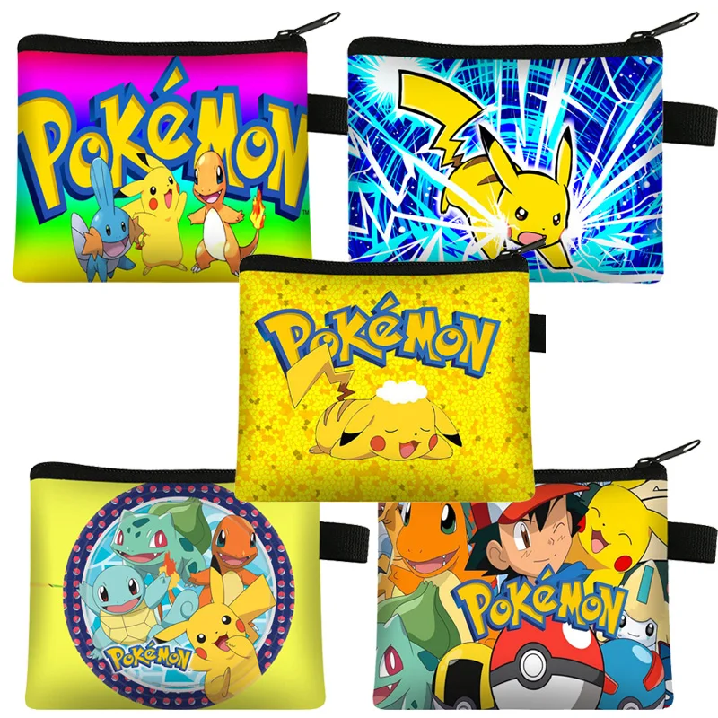 Pokemon Pikachu Cartoon Wallet, Kids Mini Coin Purse, Portable ID Card Holders, Kawaii Polyester Key Storage Bag