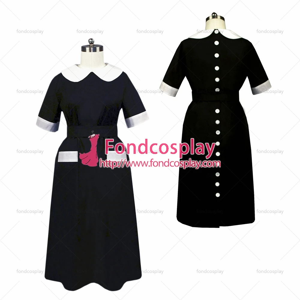 

adult sexy cross dressing sissy maid long black Cotton Smock Uniform Buttons Dress Cosplay Costume Tailor-made[G443]