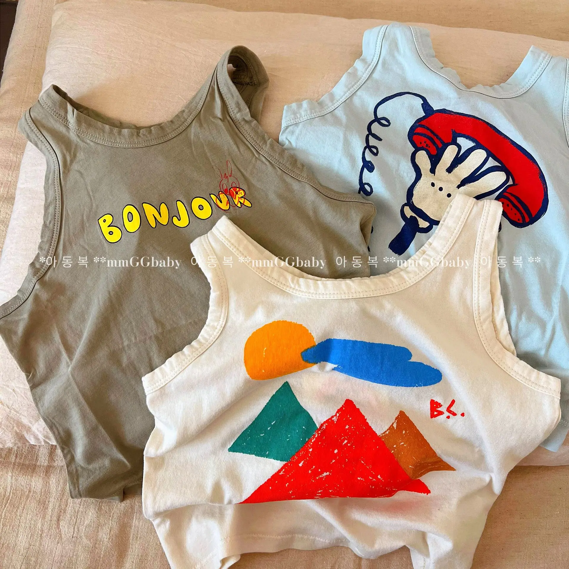 2022 Summer New Children Sleeveless T Shirts Boys Cartoon Vest Fashion Print Kids Vest Cute Baby Tops Soft Cotton Child Tee