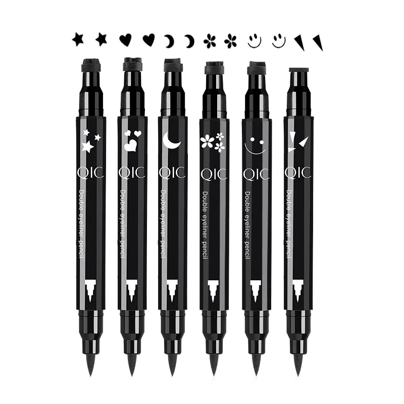 

Double-Head Liquid Eyeliner Stamp Black Seal Eye Liner Pen Moon Star Heart Flower Eyeliners Waterproof Eyes Cosmetics Pencil