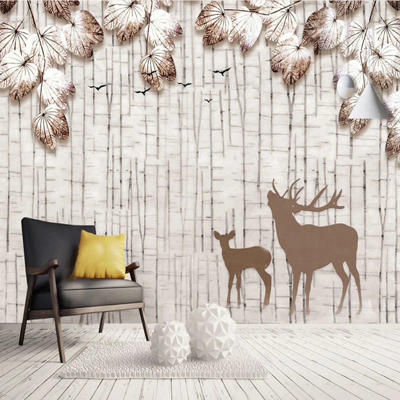 

Custom Wall Cloth Nordic Elk Forest Painting Living Room Study Background Home Decor Wallpaper For Bedroom Papel De Parede 3D