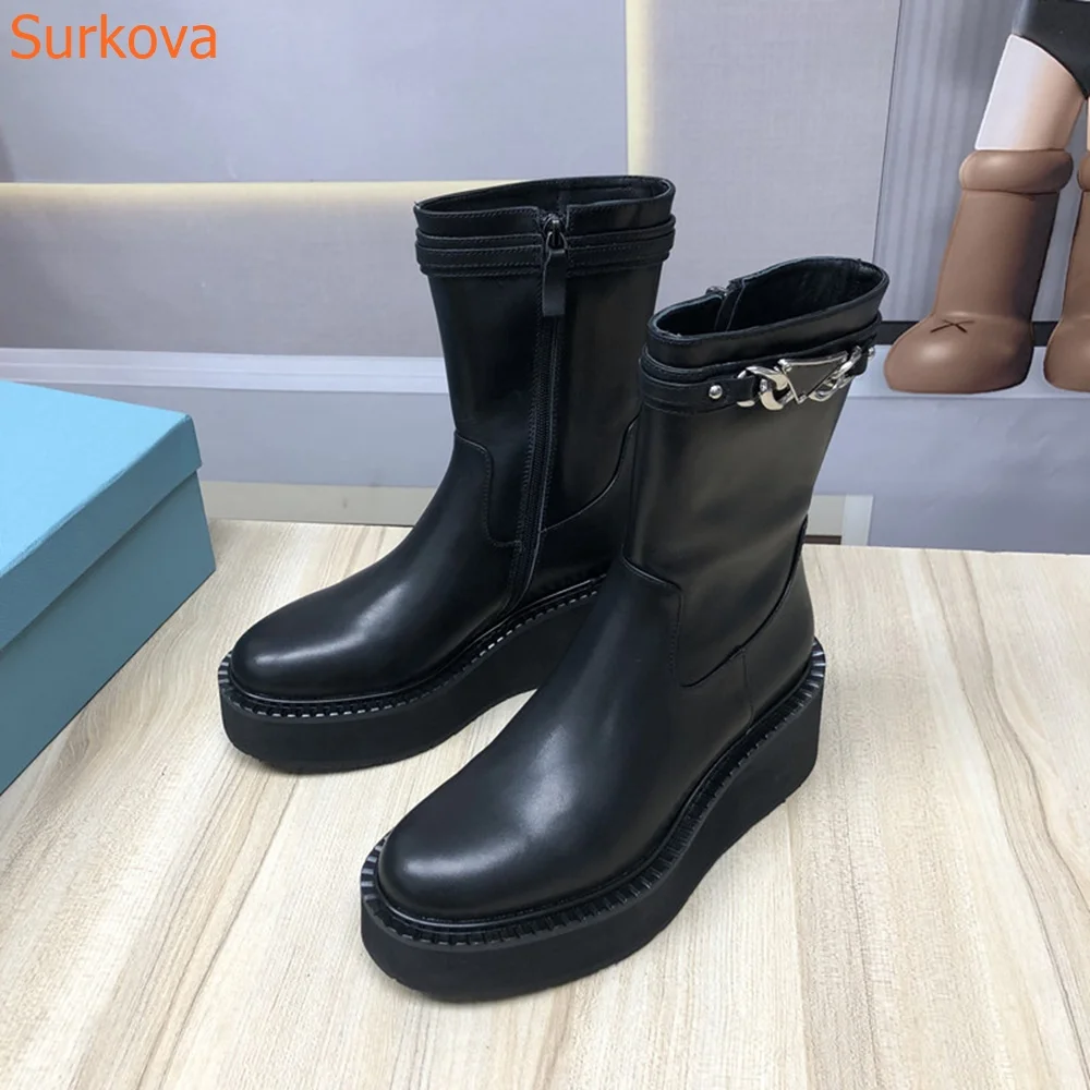 

Leather Thick-soled Short Boots British Style Chelsea Boots 2023 Autumn Winter New Arrivals Fashion Height Increasing Women Boot
