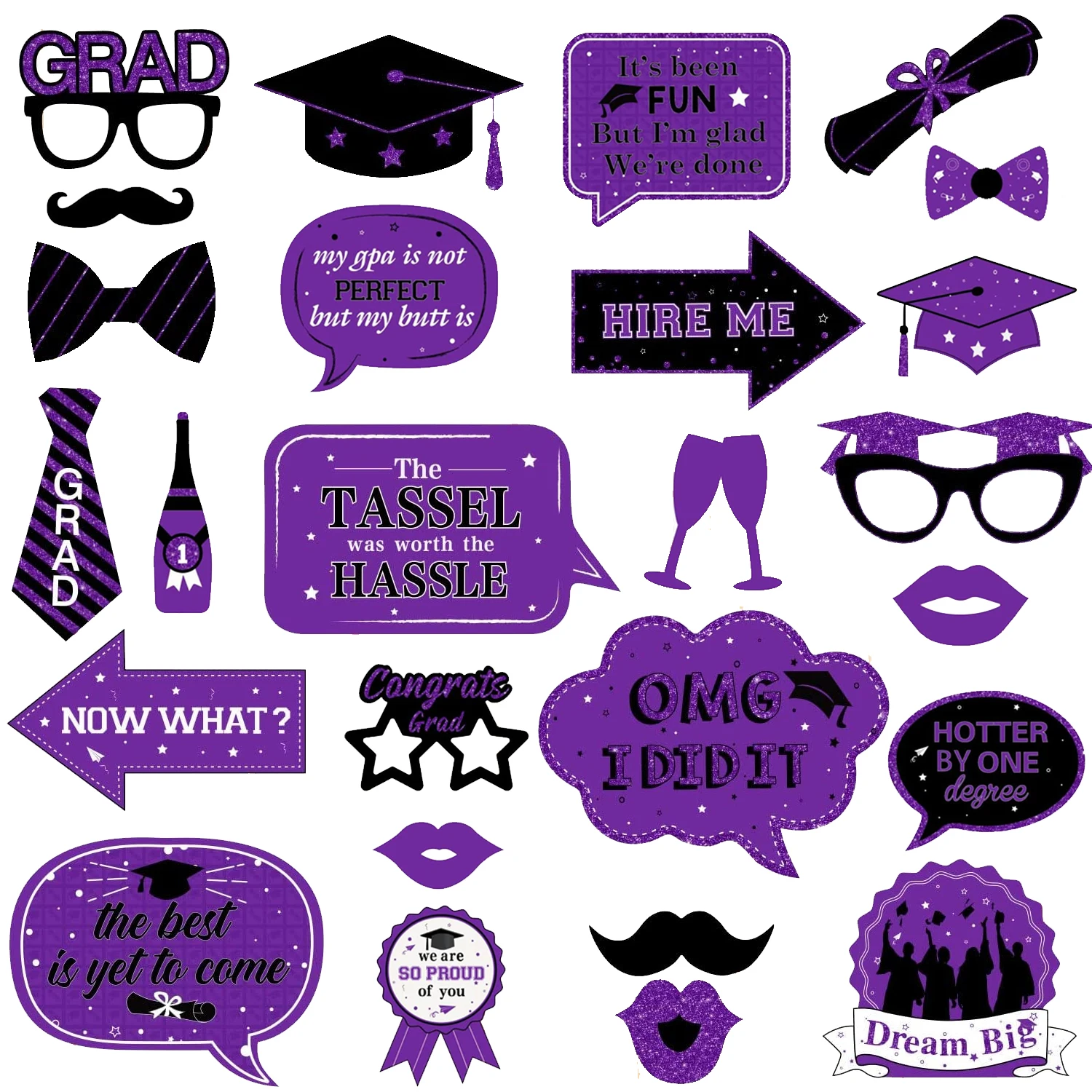 

Cheereveal Purple Graduation Photo Props Glasses Hat Photo Booth Props Congrats Grad Class of 2023 Graduation Party Decorations
