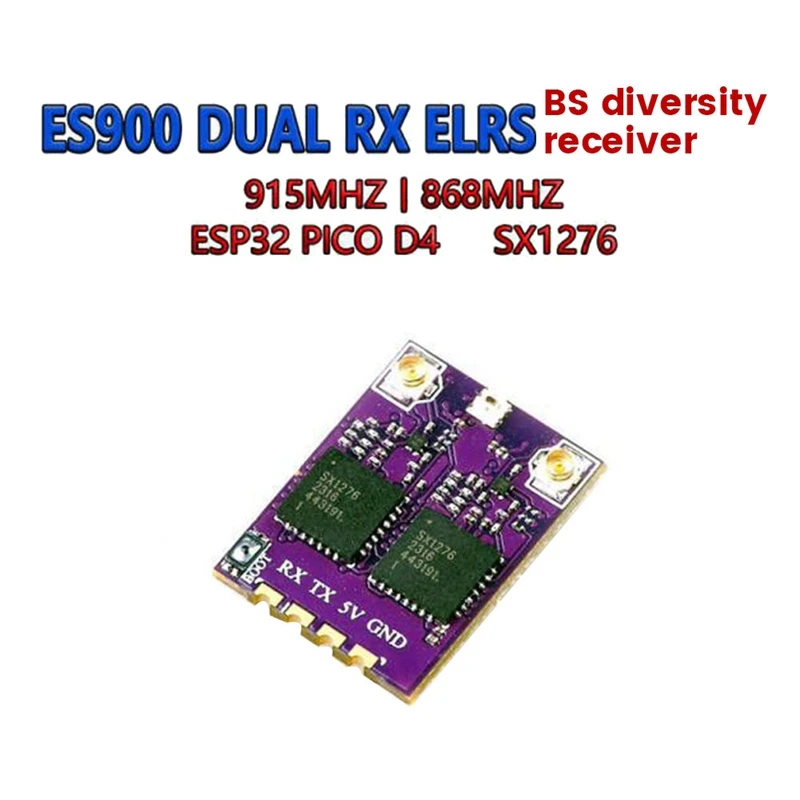 ES900 DUAL RX ELRS Diversity Receiver 915 МГц Встроенная фиолетовая печатная плата TCXO для FPV Дрон
