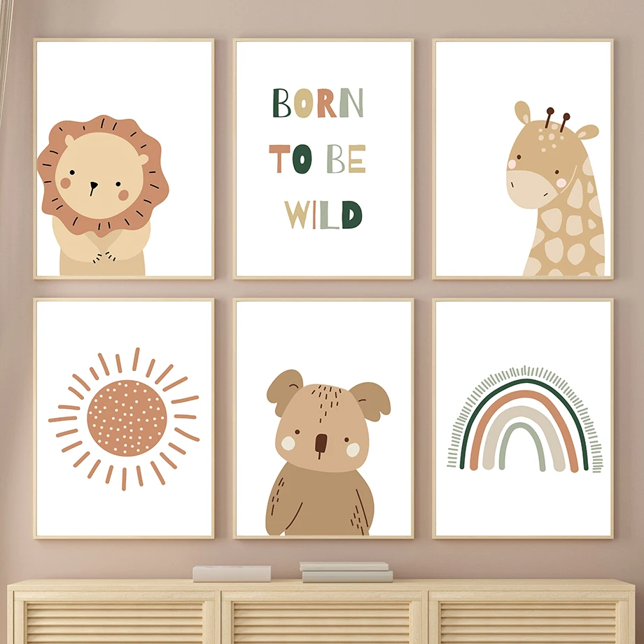 

Картина на холсте с изображением Льва, жирафа, коала, радуги, солнца, роста, настенные картины, скандинавские постеры и принты, настенные картины, декор для детской комнаты