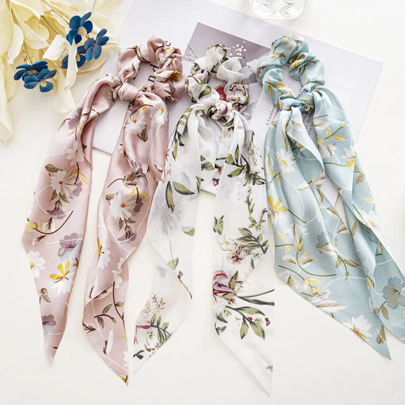 

Fashion Print Bow Scrunchies Hair Ribbon for Women Ponytail Scarf Sweet Elastic Hair Band Girls Hair Ties Hair Accessories Gifts