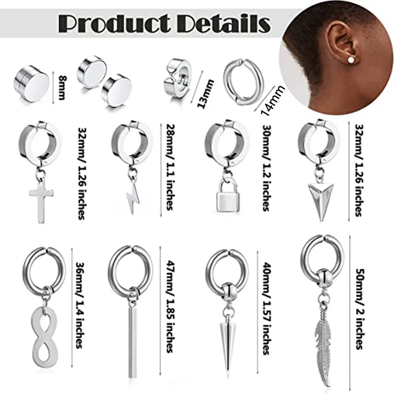 14 шт. мужские серьги-Клипсы из нержавеющей стали | Украшения и аксессуары
