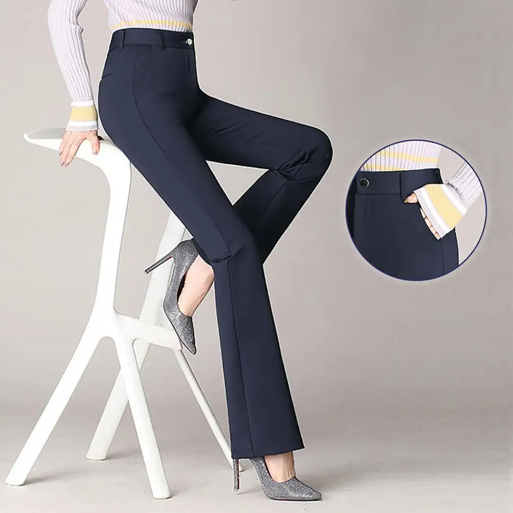 

Women Trouser Flared Style Comfortable High Waist All Match Solid Colors Elastic Formal Long Stretch Office Lady Trouser S-4XL