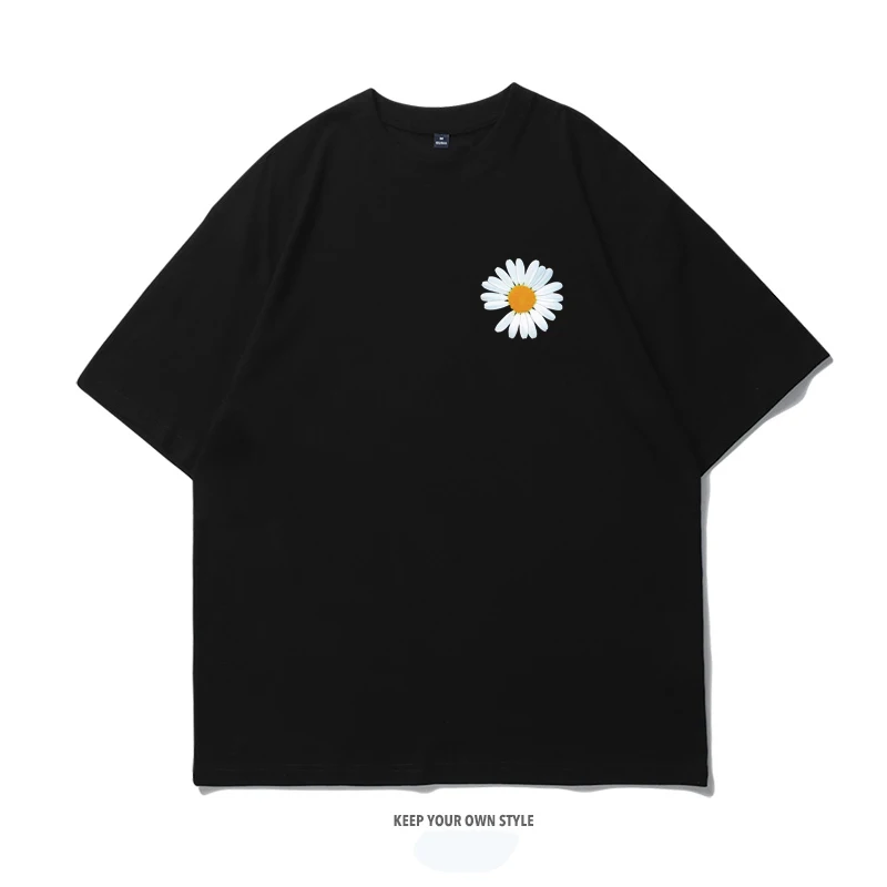 

Summer Luxury Brand Men's T-shirt 100% Cotton High Quality Small Daisy Print Street Casual Unisex Short Sleeve Free Shipping
