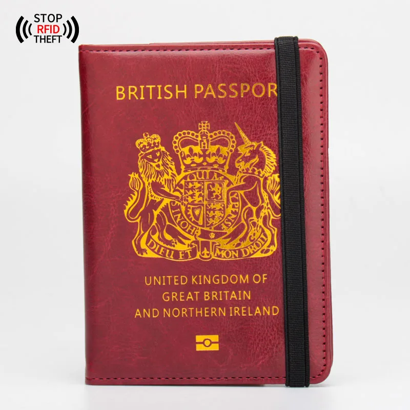 

United Kingdom Men Travel Passport Cover PU Leather RFID Blocking UK Britain Women Passport Case Holder Wallet