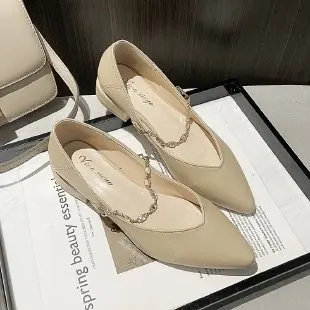 Женские туфли с острым носком мягкие Вечерние на низком каблуке в Корейском