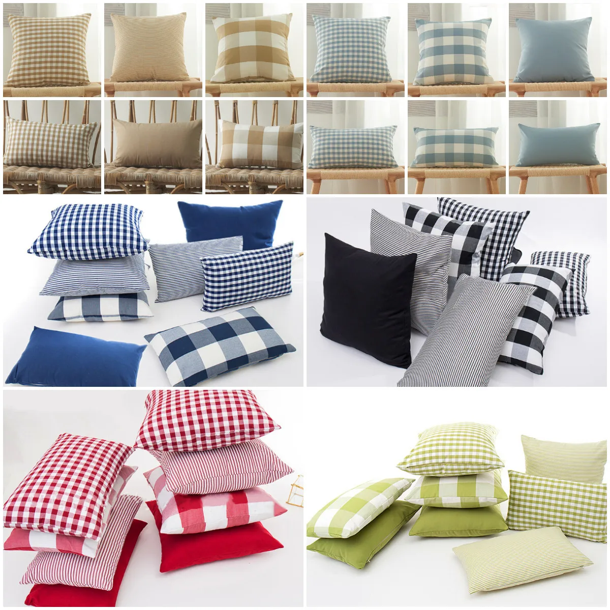 

Pastoral Red Plaid Striped Throw Pillow Covers Sofa Pillowcase Living Room Decoration Hug Throw Cushion Covers 30X50/45X45cm