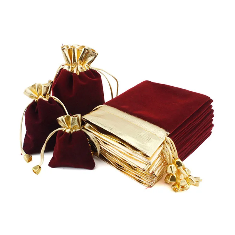 

50Pcs/lot Velvet Bag Flannel Jewelry Sachet Gold Plated Packaging Bag Drawstring Drawstring Gift Bag 3 Specifications