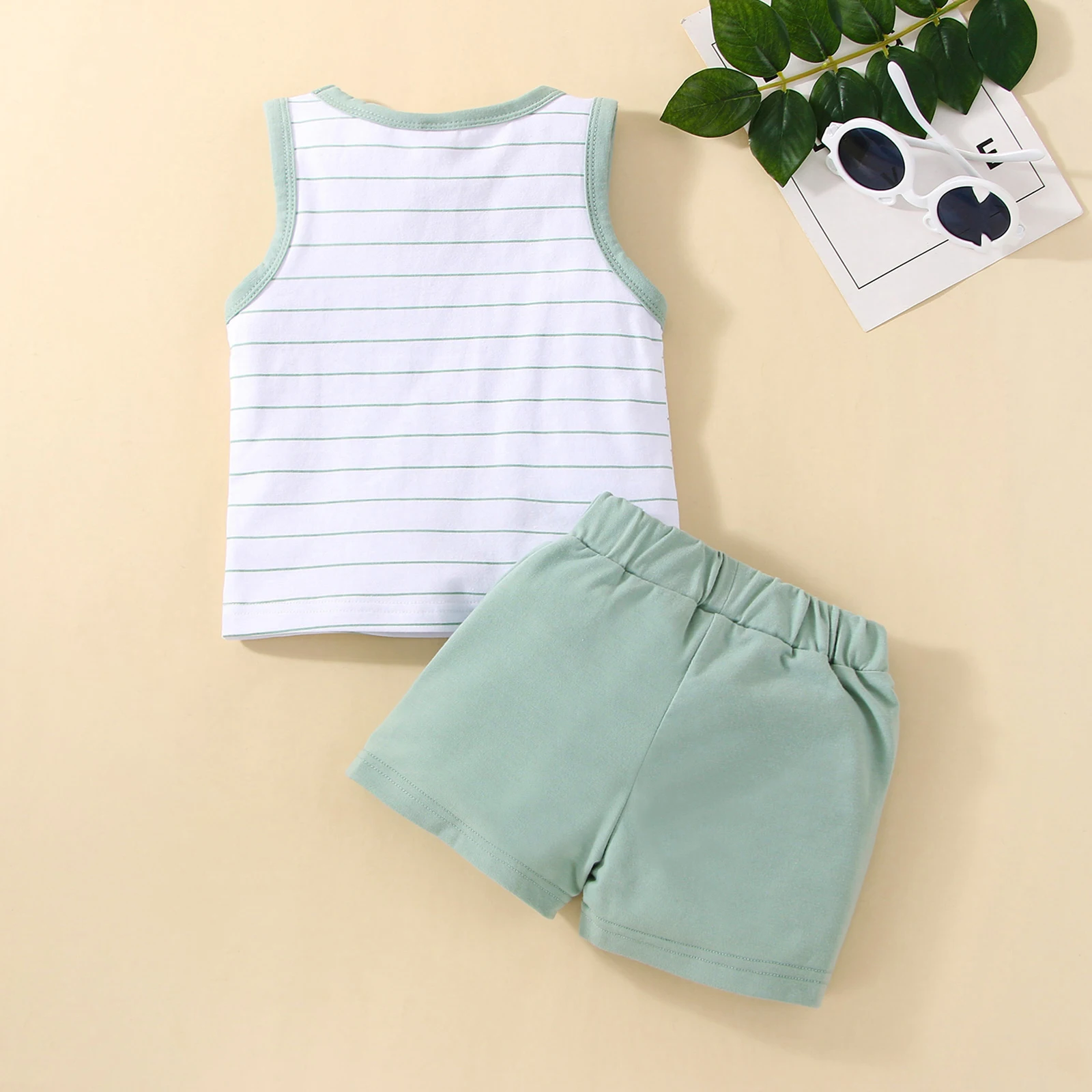 Летний костюм для маленьких мальчиков топ без рукавов с круглым вырезом и