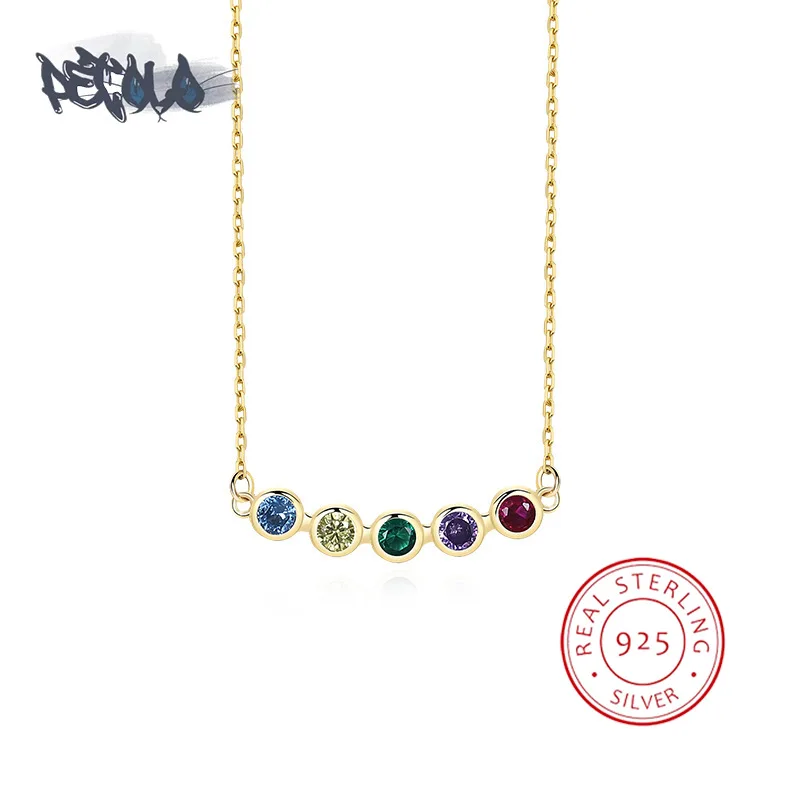 

Ожерелье из стерлингового серебра S925 пробы для женщин, модное кольцо с цветным цирконием, кулон, винтажная золотая цепочка до ключиц, можно сложить, ожерелья