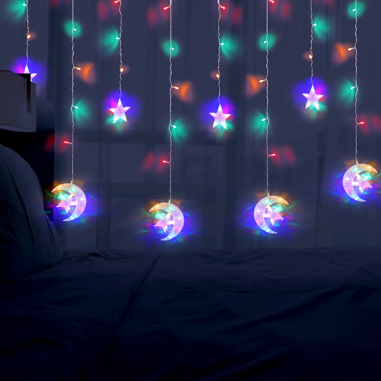 

1 Pc Battery Operated Star Moon Shaped Night Light String Light for Parties Decoration
