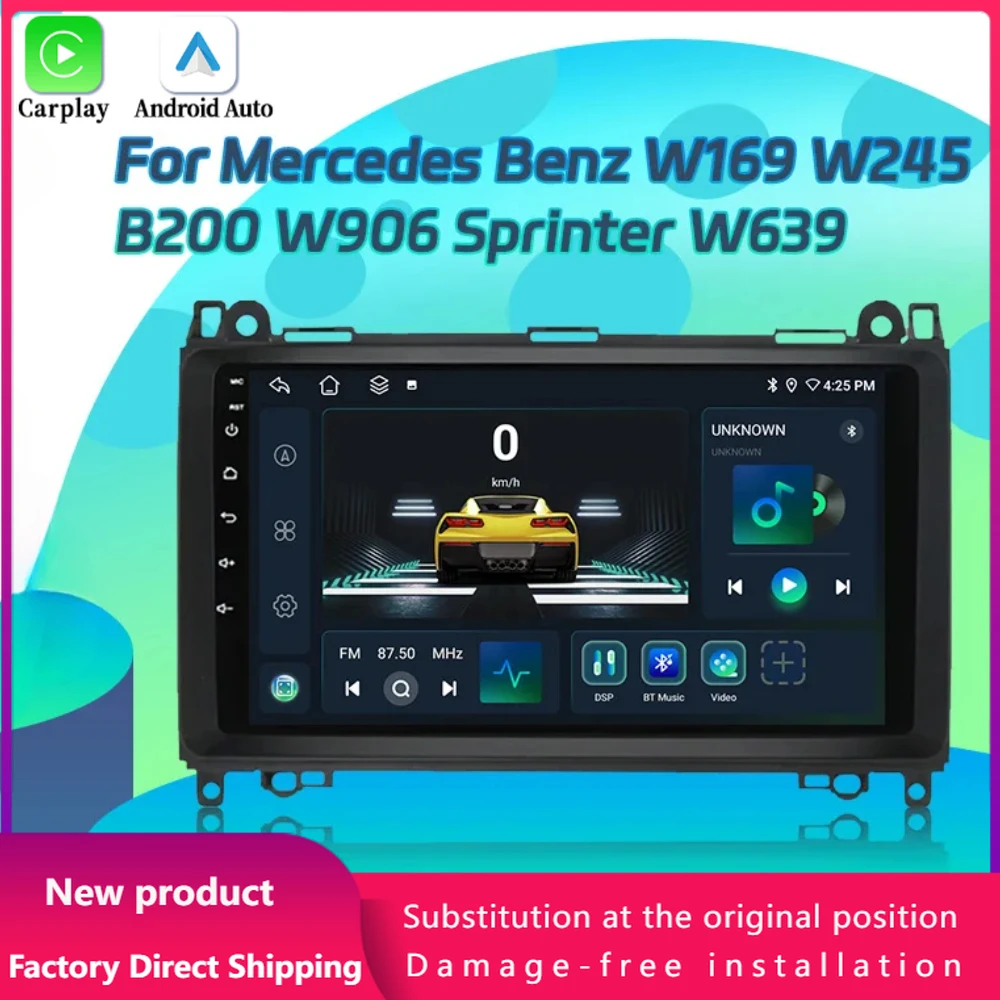 Для Mercedes Benz W169 W245 B200 W906 Sprinter W639 Android 14 беспроводной Bluetooth Carplay 4G мультимедийное