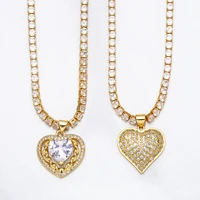 luxury gold plated white heart pendant necklaces for women pave cz zirconia collar mujer couples matching designer jewelry gifts