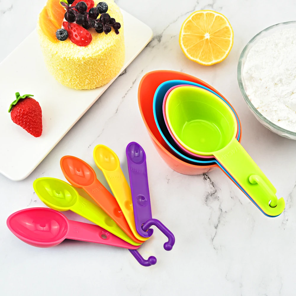 

Набор пластиковых мерных стаканчиков и ложек, набор из 9 разноцветных мерных ложек радужной расцветки для выпечки и приготовления пищи