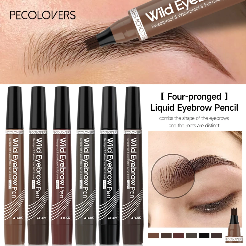 New Four-Headed Eyebrow Pencil Waterproof Sweat-Proof Non-Fading Black Brown Liquid Eyebrow Pencil 4-Fork Eyebrow Pencil 1PC