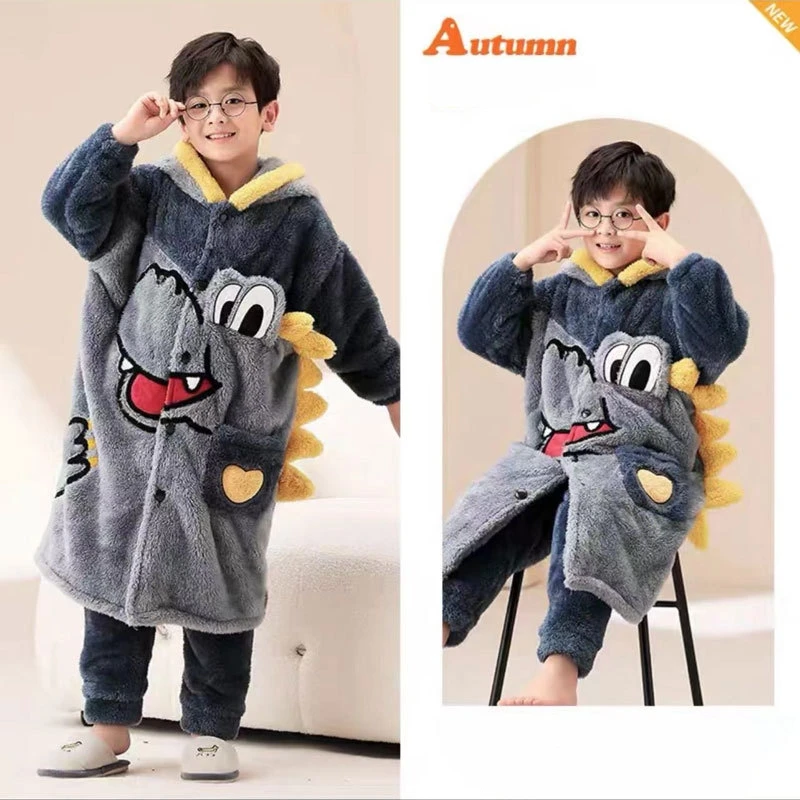 Pokemon Anime Pikachu Cartoon Children's Pajamas Autumn Winter Coral Fleece Thickened Models of Middle Older Boys Robe Home Wear images - 6