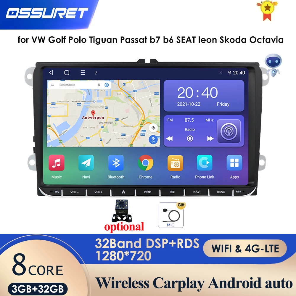 

3G+32G 2Din Android Car Multimedia Player for VW Volkswagen Golf Polo Tiguan Passat b7 b6 SEAT leon Skoda Octavia AutoRadio GPS