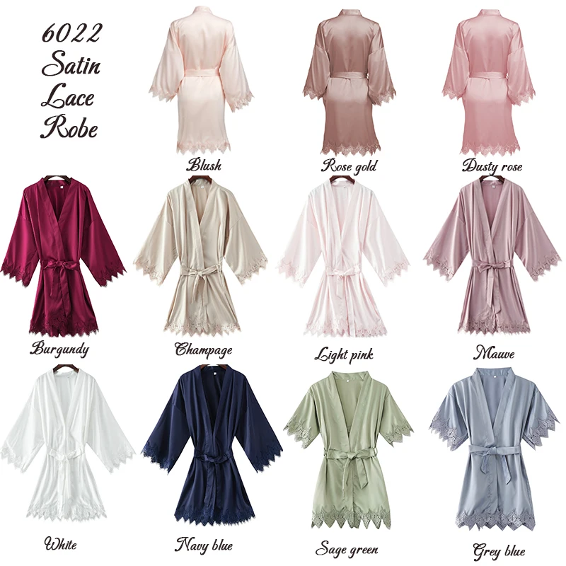 YUXINBRIDAL 2019 New Matt Satin Lace Robe with Trim Gown Summer Bridal Wedding Bride Robes Bridesmaid Kimono Robe  Bridal Robes