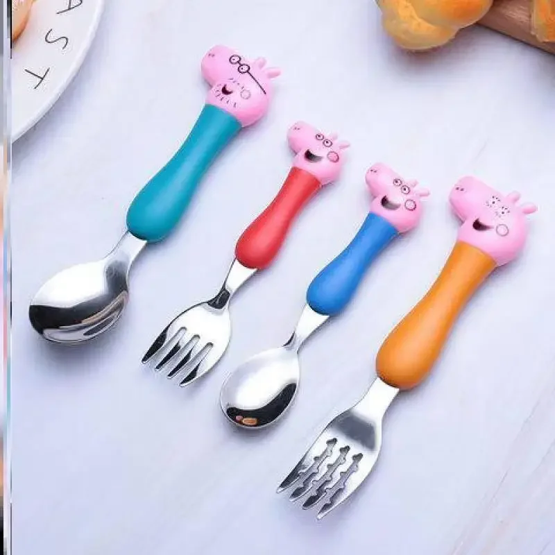 Children's Cartoon Tableware Peppa Pig Spoon George Action Figure Model Daddy Mom Dinner Fork Kid's Birthday Gif