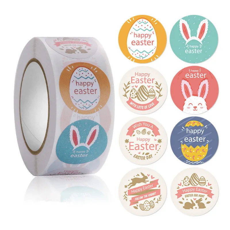 

500Pcs Happy Easter Stickers Easter Eggs Bunny Carrot Candy Box Sticker Window Glass Decals Easter Home Decoration Wall Sticker