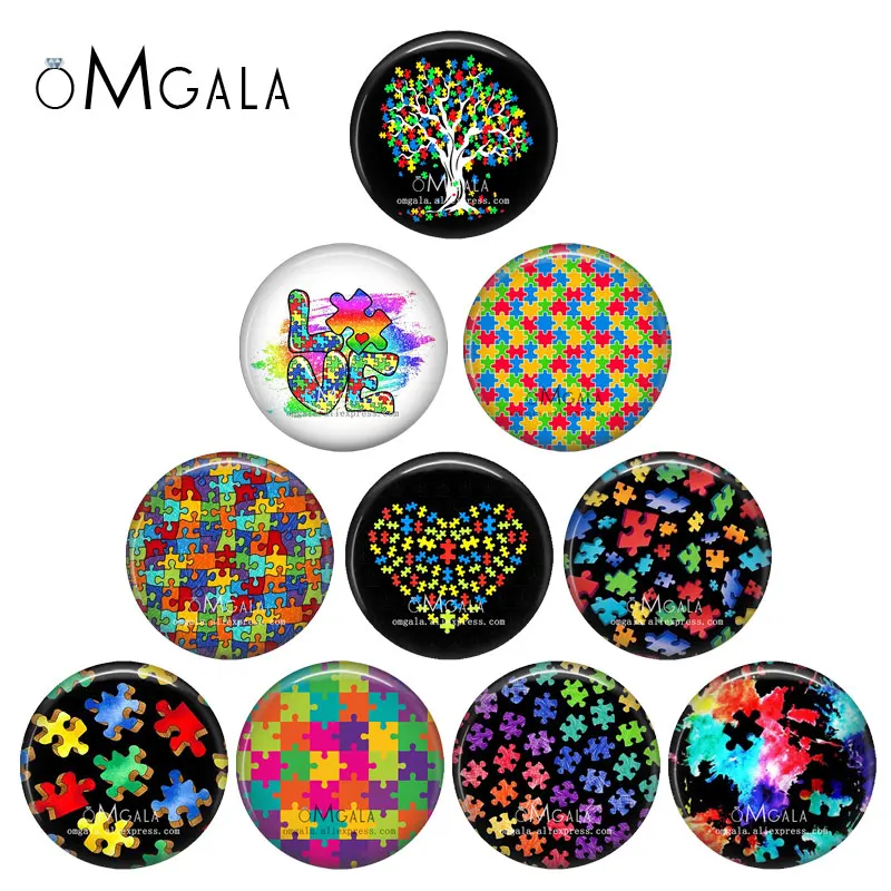 

Autism Love Patterns Art Paintings 10mm/12mm/14mm/18mm/20mm/25mm/30mm Round photo glass cabochon demo flat back Making findings