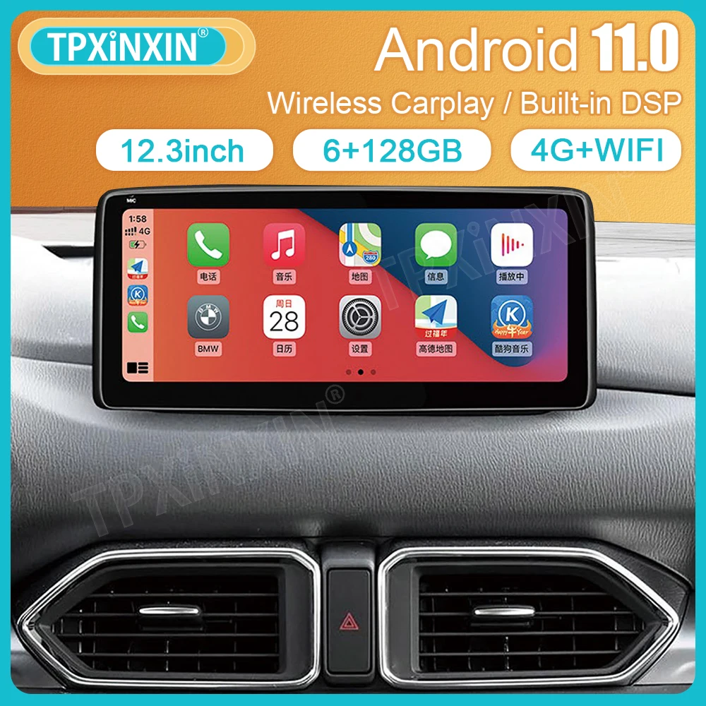 Android 11 6G + 128G for Mazda Cx-5 2017 2018 2020 Carplay GPS Navigationssystem IPS Bildschirm Multimedia Stereo Player Radio