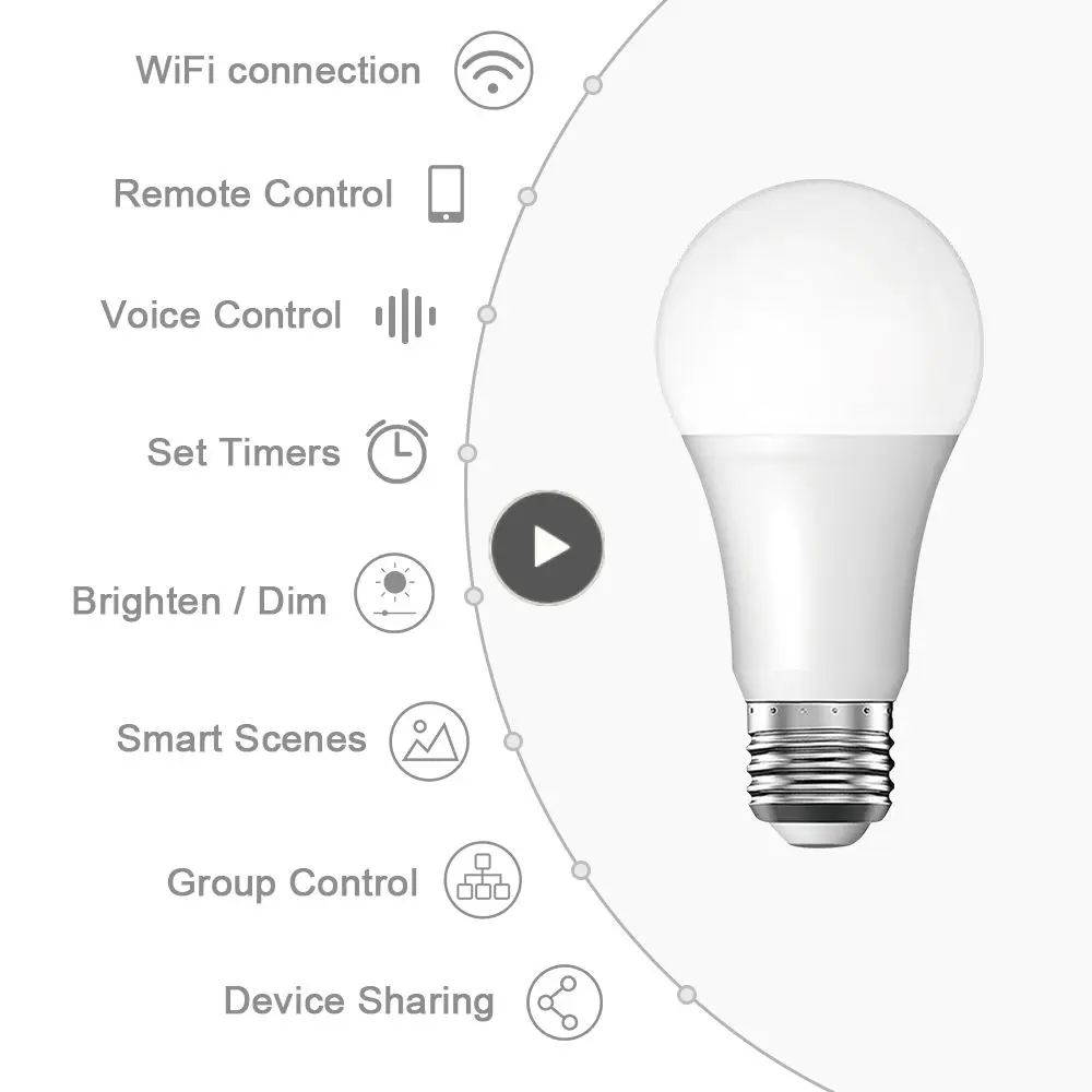 

Wifi Smart Cold White Color Lamp Light Tuya Voice Control Light Bulb Remote Control By Alexa Google Home Led