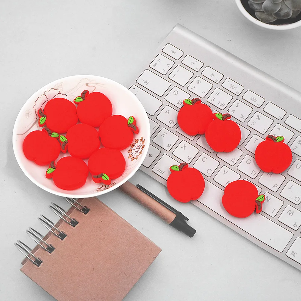 Chenkai 10 шт. силиконовые яблоко бусины фрукты бисер без бисфенола A, детские зубные десна, жевательные подвески, игрушки-пустышки для младенцев.