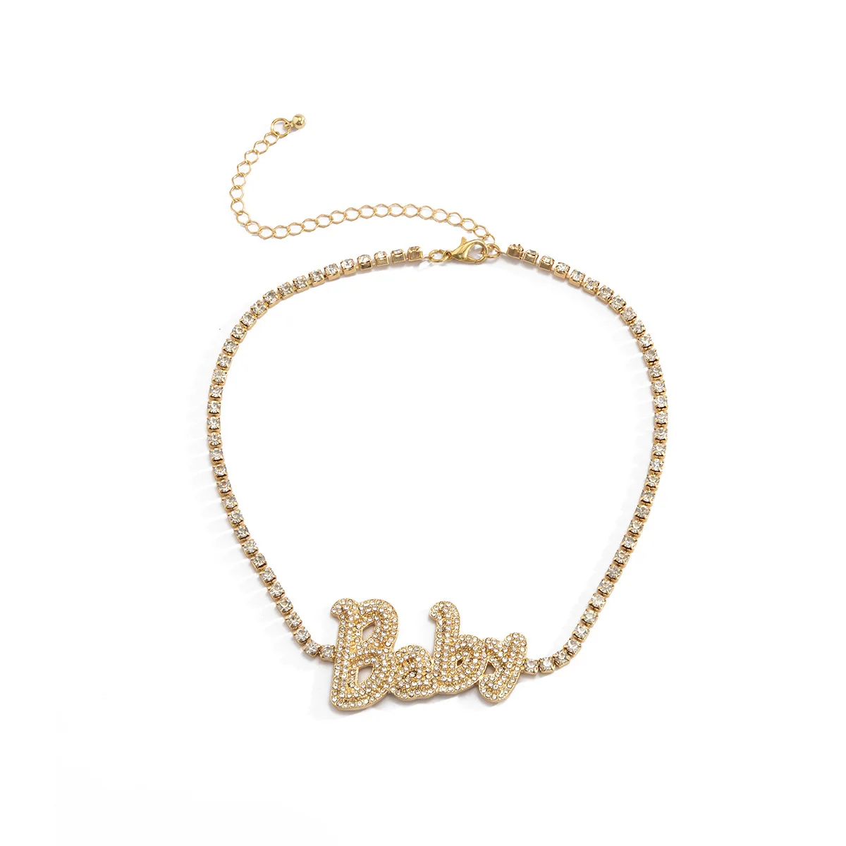 Jewelry Vintage Fashion Full Diamond Letter Baby Necklace Personalized Simple Collar Chain Creative