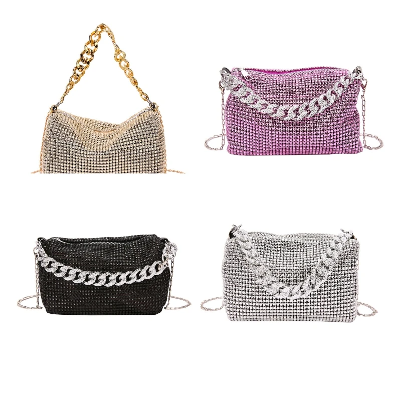

L5YD Delicate Rhinestone Evening Bag Handbag Crossbody Bag for Outdoor Activities